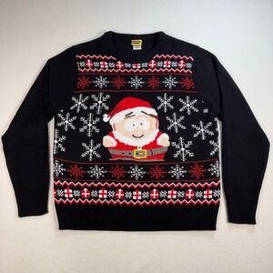 South Park Christmas Sweater Men's XL Black Cartman Santa Claus Knit Ugly